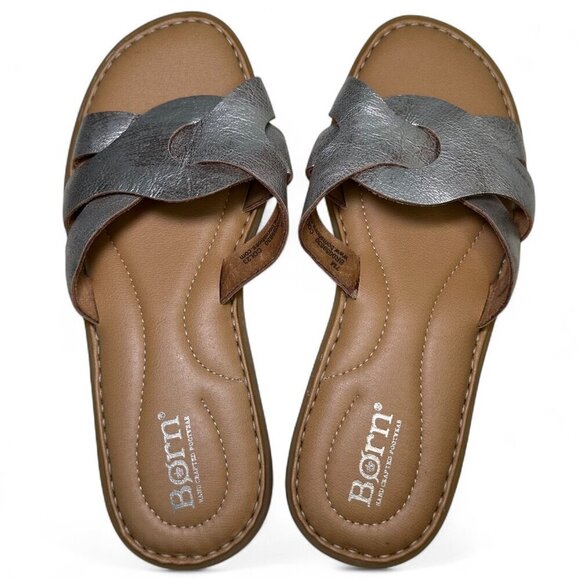 BORN Metallic Isabella Leather Slide Sandal - Light Gold, Sz 7, NWOB - Picture 6 of 12